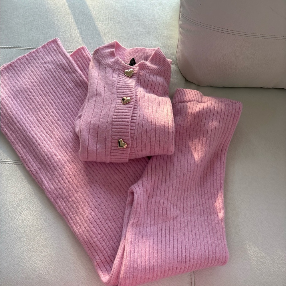 Barbie Pink Gold heart buttons cropped cardigan SET with matching pants Small